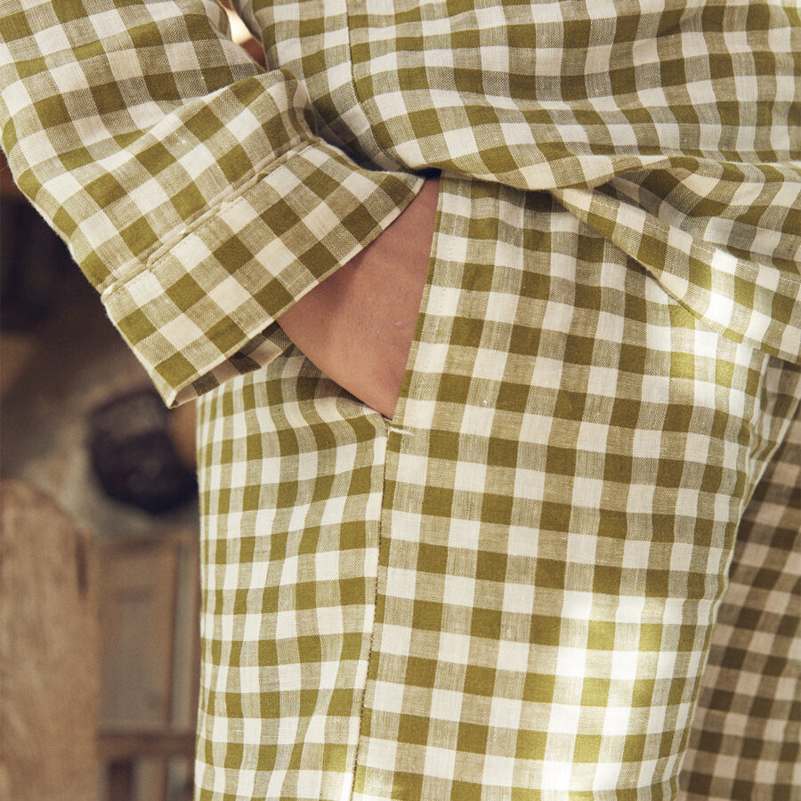 Vitatone Linen Pyjama Trousers Set – Botanical Green Gingham - Image 2