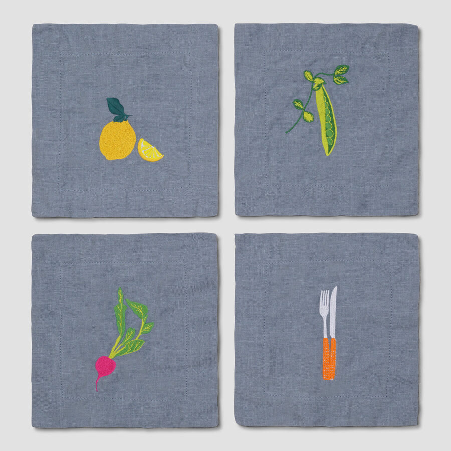 Vitatone Linen Coasters Set of 4 – Dusk Blue Embroidered - Image 4