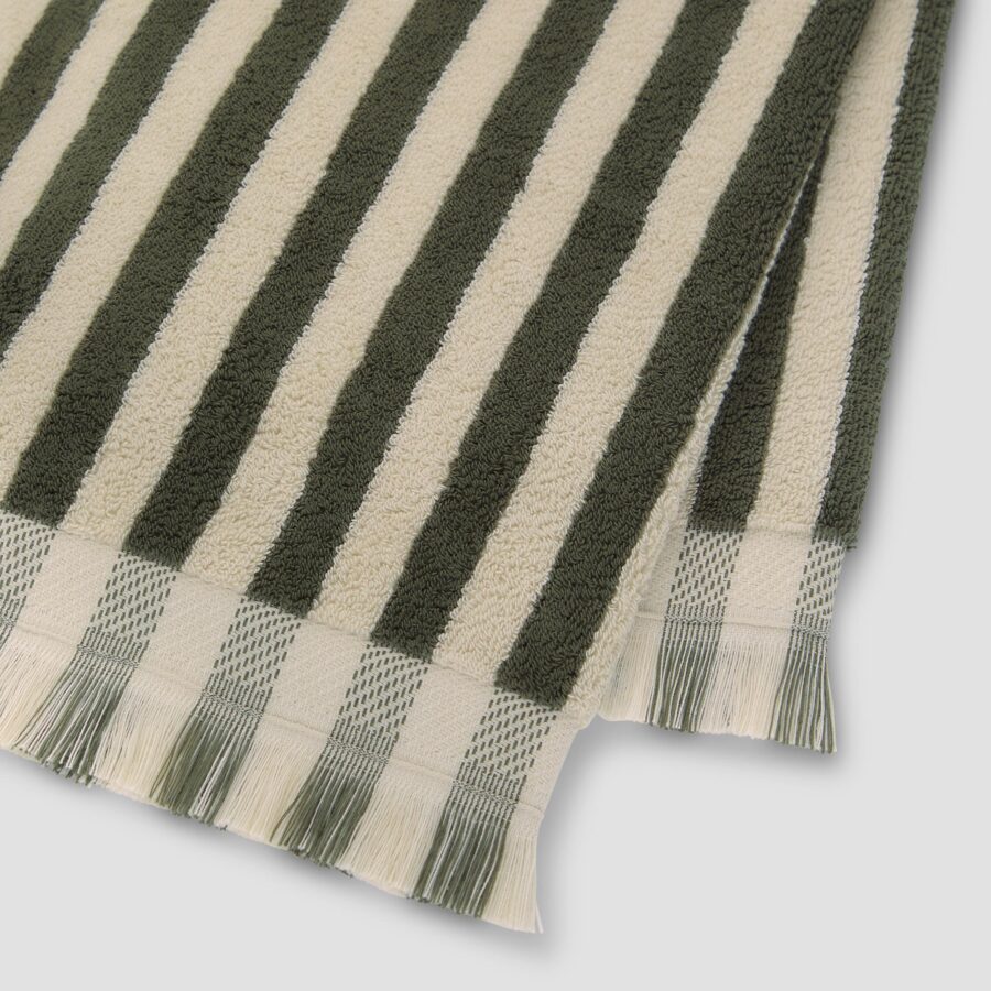 Vitatone Cotton Towels – Olive Green Pembroke Stripe - Image 4