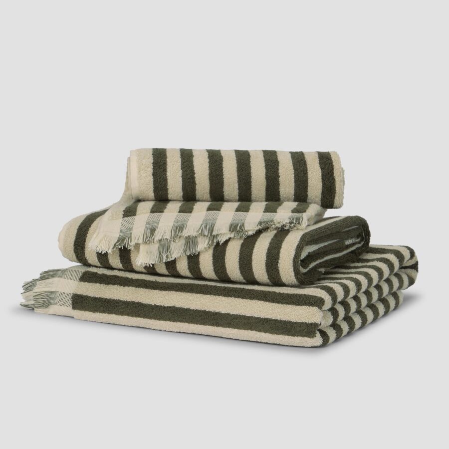 Vitatone Cotton Towels – Olive Green Pembroke Stripe - Image 2