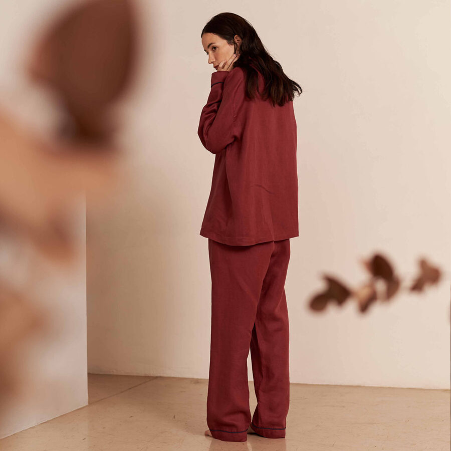 Vitatone Linen Pyjama Trousers Set – Cherry - Image 2